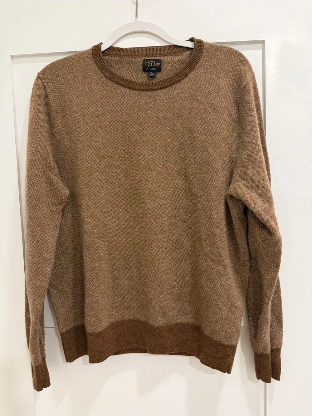 J.Crew 100% Cashmere Crewneck Sweater Men’s Large Camel Brown Knit Pullover